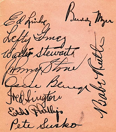 9/30/1934 Babe Ruth Last Day as a NY Yankee Autographed Page with Others (JSA)