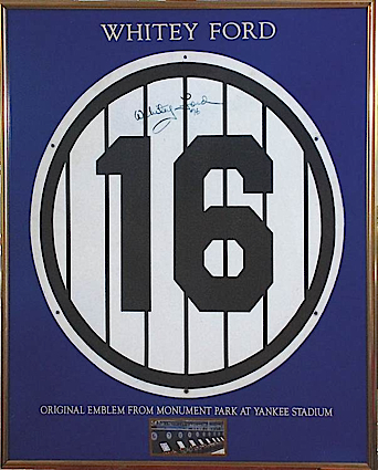 Whitey Ford NY Yankees Monument Park Autographed Retired Number & Plaque (2) (JSA)