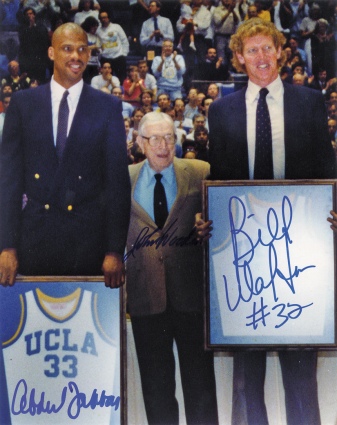 Kareem Abdul-Jabbar, Bill Walton and John Wooden Autographed Photo (JSA)