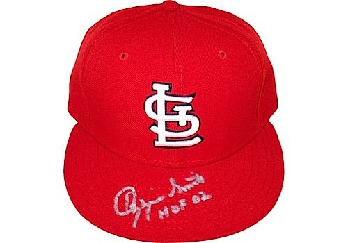 Ozzie Smith Autographed St Louis Cardinals Red Hat w/ "HOF" Insc. (MLB Auth) (Steiner COA)