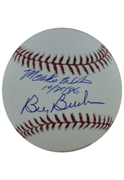 Bill Buckner/Mookie Wilson Dual Signed MLB Baseball w/ Date Insc. by Wilson (SSM 3rd Party Holo and Cert Card)