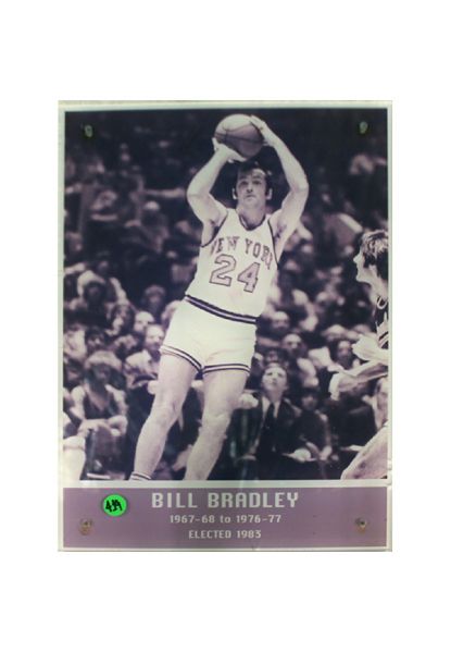 Bill Bradley Hall of Fame Acrylic Laminated 11"x16" Photo w/ Years Played and Elected Date Edges cracked. (Floor 5) (Steiner Sports COA)
