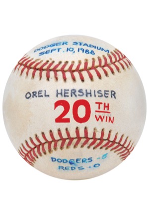 9/10/1988 Orel Hershiser LA Dodgers 20th Win Game-Used Baseball (Hershiser LOA • Cy Young & Championship Season)