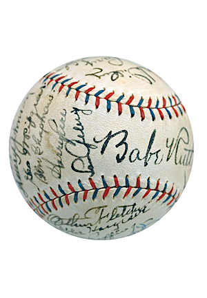 Exceptional 1930 New York Yankees Team Autographed Official American League Baseball with Ruth & Gehrig (Full JSA LOA • Originally Sourced From Jacob Ruppert • 25 Sigs & 7 HoFers)