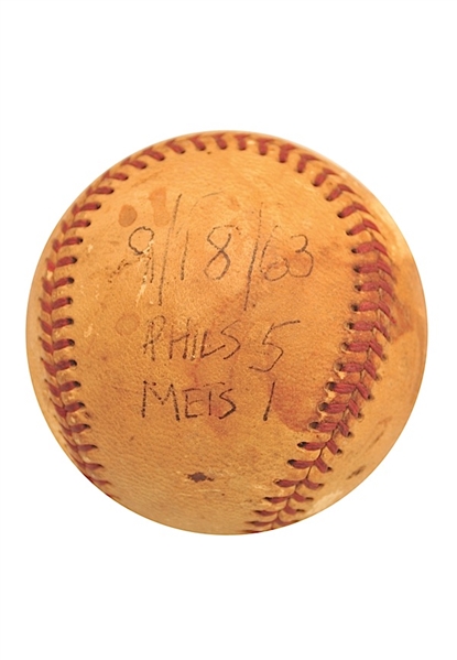 9/18/1963 New York Mets vs. Philadelphia Phillies Game-Used Baseball (Last Game Ever At Polo Grounds)