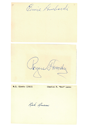 Single-Signed 3x5 Index Cards Including Rogers Hornsby, Ernie Lombardi & Many Other HOFers (19)(JSA)