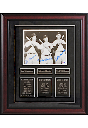 Joe DiMaggio, Mickey Mantle & Ted Williams Autographed 19x22 Framed Display Piece (JSA • PSA/DNA)