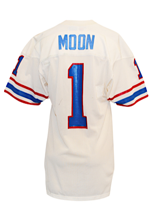 1984 Warren Moon Houston Oilers Game-Used Rookie Road Jersey (Photo-Matched To 12/9/1984 • Equipment Manager LOA • Repairs • Silver Anniversary Patch • Graded 10)