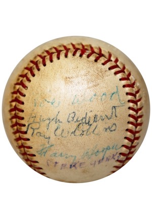 Circa 1910s Red Sox Partial Team Signed Reunion Baseball W. Harry Hooper & Smoky Joe Wood (JSA • Larry Gardner Family LOA) 