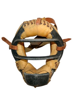 Mid 1950s Yogi Berra New York Yankees Game-Used & Autographed Catchers Mask (Full JSA • Berra LOA • Fantastic Use In Great Condition)