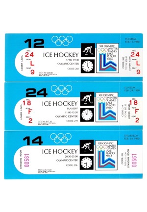 1980 United States Olympic Hockey Full Unused Tickets From Three Games Including The Gold Medal Game (3)("Miracle On Ice" Team)