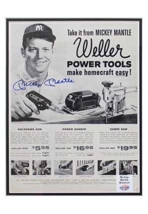 Mickey Mantle Single-Signed Framed "Weller Power Tools" Advertisement Piece (Full JSA)