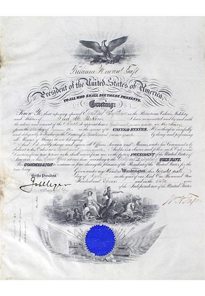 1911 William Howard Taft Autographed Presidential Documents (2)(JSA)