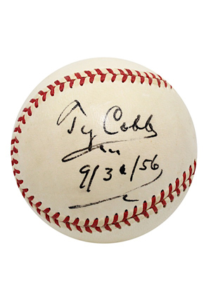 Stunning Ty Cobb & Stan Musial Dual-Autographed OAL Baseball (Full JSA & PSA/DNA LOAs • Auto Grade 8)