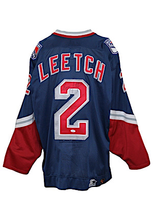 Late 1990s Brian Leetch New York Rangers "Lady Liberty" Game-Used & Autographed Alternate Jersey (Equipment Managers Markings)