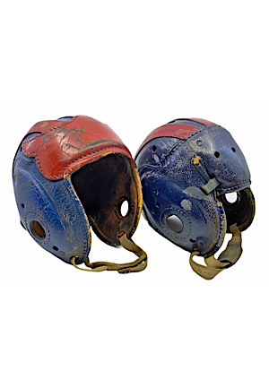 1940s Bill Paschal & Frank Filchock New York Giants Game-Used Leather Helmets (2)(Great Provenance)