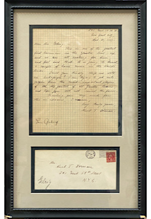 High-Grade 1927 Lou Gehrig NY Yankees Autographed Framed Letter & Envelope From Young Autograph Seeker (Full PSA/DNA)