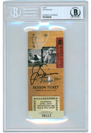 2002 Jack Nicklaus Senior PGA Tour Signed Season Ticket (Beckett • The Countrywide Tradition Superstition)