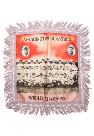 1924 World Championship Washington Nationals Silk Pillowcase Featuring Walter Johnson & Others (Incredible Condition • Exceedingly Rare)
