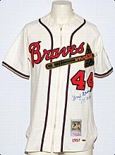 Lot Detail - 1957 Hank Aaron Autographed Mitchell & Ness Replica