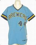 1975 Hank Aaron Milwaukee Brewers Game-Used & Autographed Road Uniform (2) (JSA)