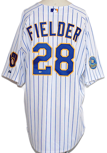 Lot Detail - 2008 Prince Fielder Milwaukee Brewers Game Worn Pinstripe  Retro Jersey - MLB Hologram Purchased From Brewers