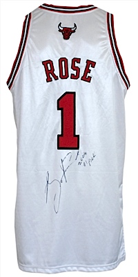 2008 Derrick Rose Chicago Bulls Team Event Worn & Double Autographed Home Jersey (JSA)