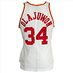 Hakeem Olajuwon Rookie Era Houston Rockets Game-Used & Double Autographed Home Jersey (JSA)