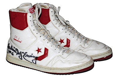 Dr. J Julius Erving Philadelphia 76ers Game-Used & Autographed Sneakers (2) (JSA)