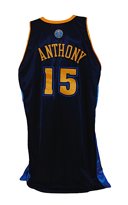 NBA Denver Nuggets Carmelo Anthony 15 Reebok White Blue Sewn