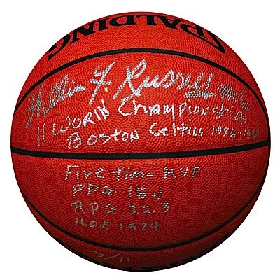 Bill Russell Boston Celtics Autographed Stat Basketball (Russell LOA) (JSA)