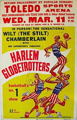 3/11/1958 Harlem Globetrotters Broadside Advertisement Featuring Wilt "The Stilt" Chamberlain (Rare)