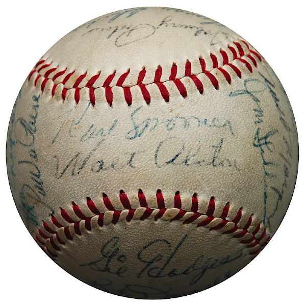 1955 Brooklyn Dodgers World Championship Team Autographed Baseball (JSA)