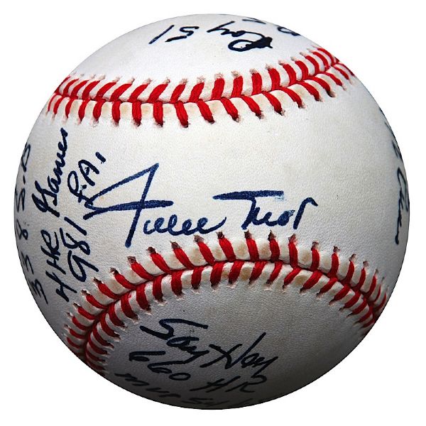 Willie Mays Autographed & Inscribed Career Stat Baseball (JSA)