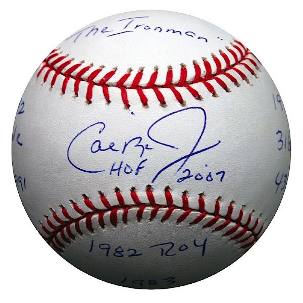 Cal Ripken, Jr. Autographed & Inscribed Career Stat Baseball (JSA)