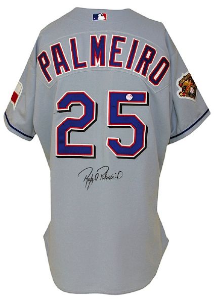 2001 Rafael Palmeiro Texas Rangers Game-Used & Autographed Road Jersey (JSA) (Palmeiro Hologram) 