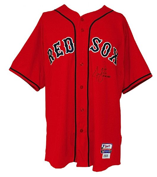 2008 Jon Lester Boston Red Sox Game-Used & Autographed End of Season Red Alternate Jersey (Steiner LOA) (MLB Hologram) (JSA) 