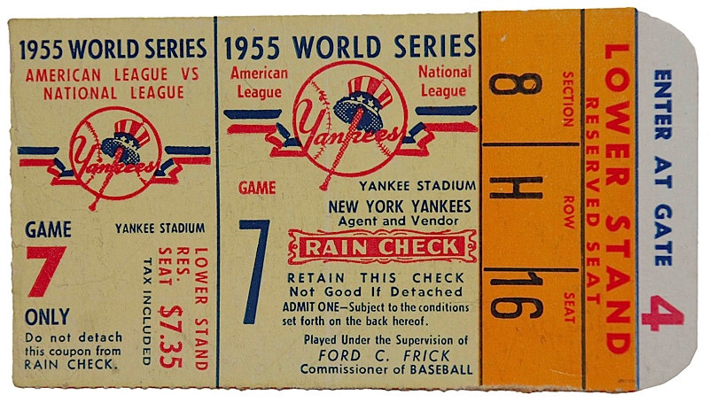 Lot Detail - 1955 Brooklyn Dodgers Game 7 World Series Ticket with