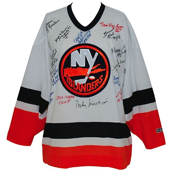 Lot of NY Islanders Autographed Replica Jerseys - Yashin & 9/11 Firemen with Rudy Guiliani (2) (JSA)
