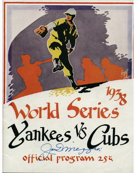 Original 1938 World Series Program Autographed by Joe DiMaggio & Original 1956 World Series Program Autographed by Yogi Berra & Don Larsen (2) (JSA)