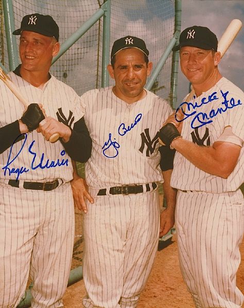Mickey Mantle, Roger Maris & Yogi Berra Autographed Photo (JSA)