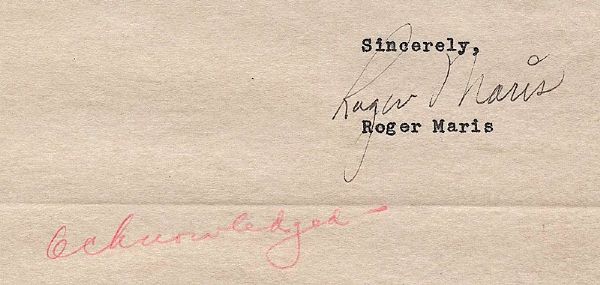 6/12/1962 Roger Maris NY Yankees Hand-Signed Letter on Team Letterhead to AL President Joe Cronin (JSA)