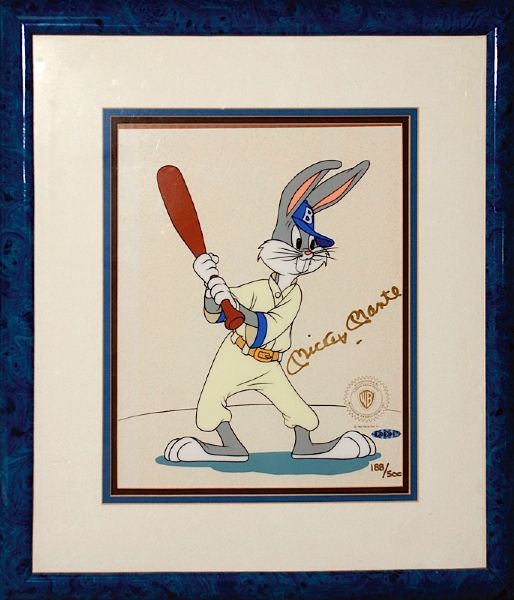 Framed Mickey Mantle Autographed Bugs Bunny "At The Bat" LE Sericel (JSA) (UDA)