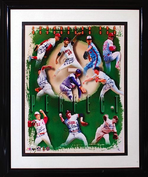 Framed Perfect Game Pitchers Autographed Poster (JSA)