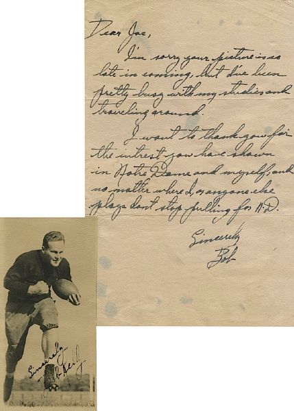 Bob Kelly Notre Dame Autographed Photo & Handwritten Note (2) (JSA)