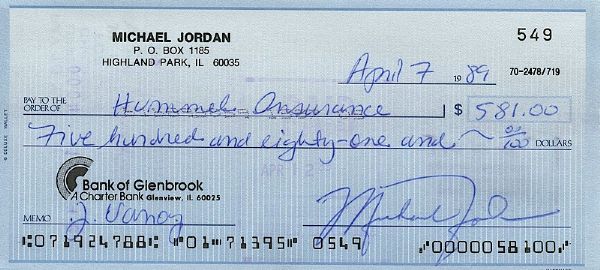 4/7/1989 Michael Jordan Signed Personal Check (JSA)
