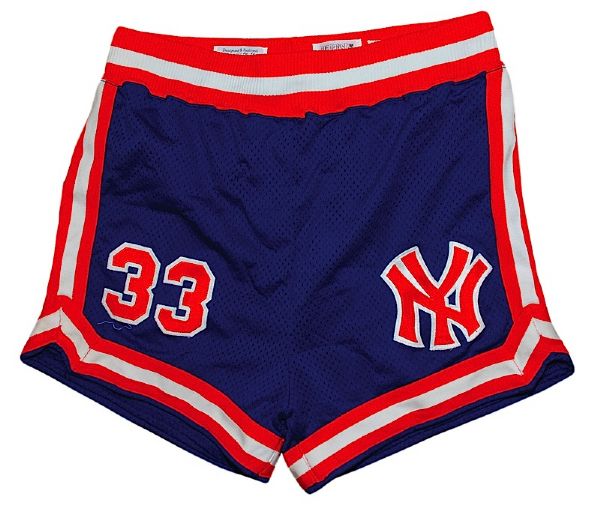 1985-1986 Patrick Ewing Rookie New York Knicks Game-Used Road Shorts & 1988-89 Michael Cooper Los Angeles Lakers Game-Used Road Shorts (2)