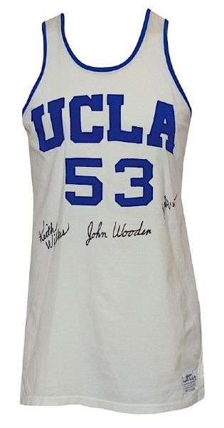 Early 1970s Larry Hollyfield UCLA Bruins Game-Used & Autographed by John Wooden, Keith Wilkes and Mike Warren Home Jersey (JSA) 
