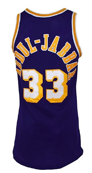 Circa 1985 Kareem Abdul-Jabbar Los Angeles Lakers Game-Used Road Jersey 