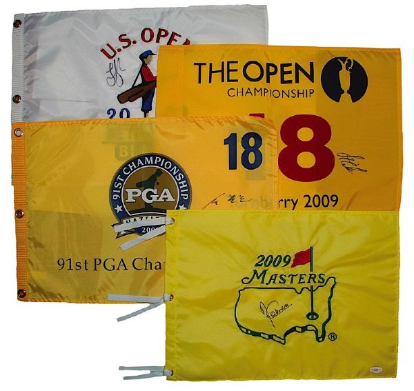 Lot of Autographed Golf Pin Flags (4) (JSA)